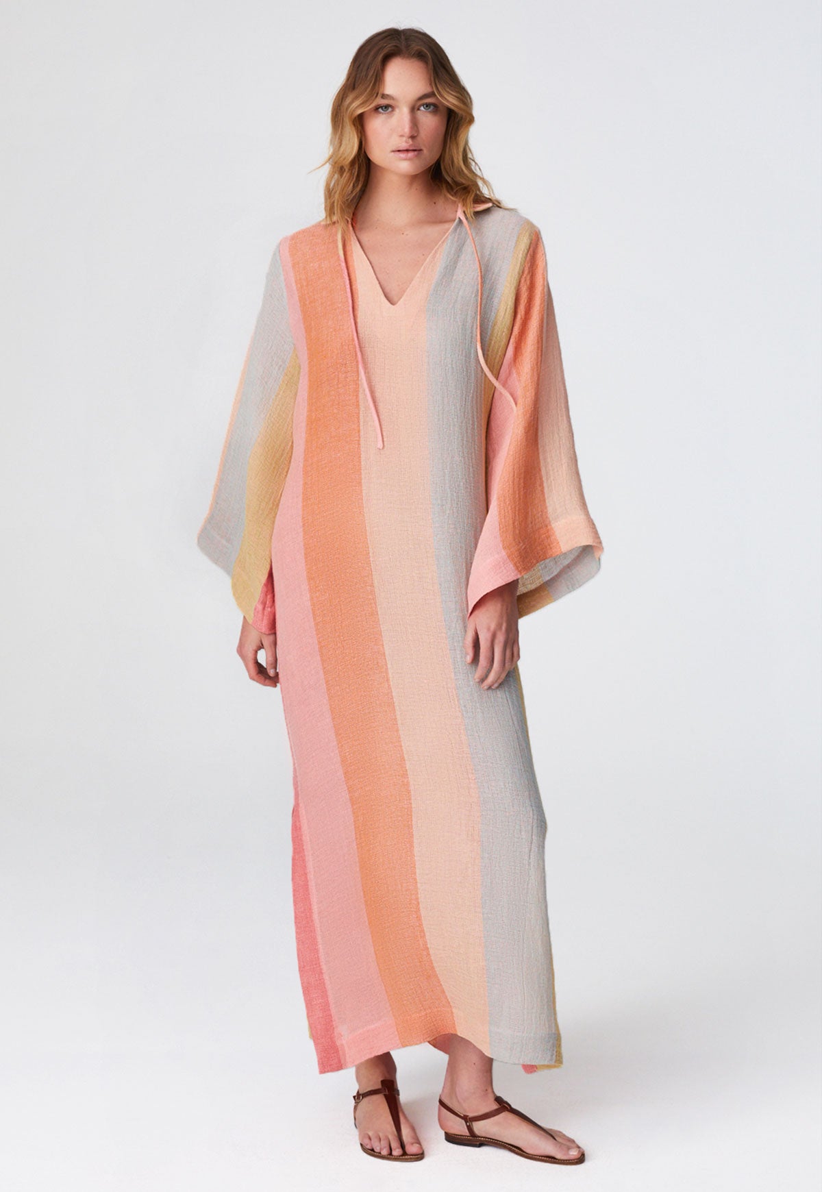 THE TUNIC CAFTAN in SHERBET AWNING STRIPED CHIOS GAUZE