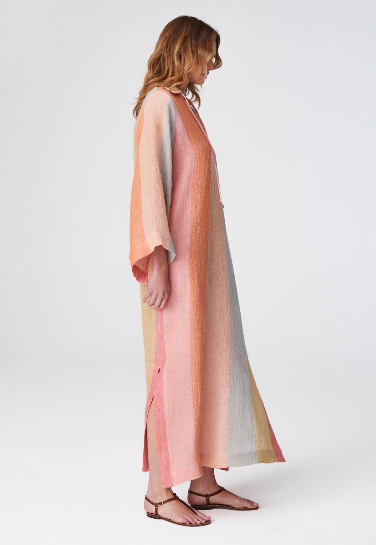 THE TUNIC CAFTAN in SHERBET AWNING STRIPED CHIOS GAUZE