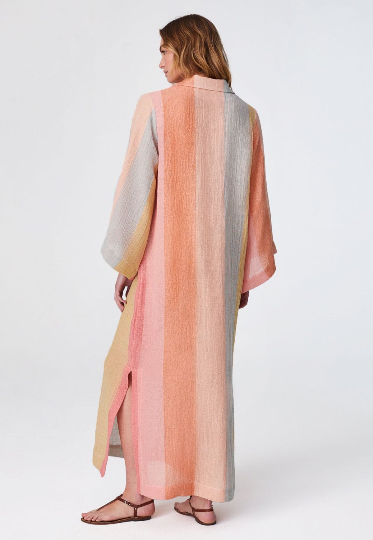 THE TUNIC CAFTAN in SHERBET AWNING STRIPED CHIOS GAUZE