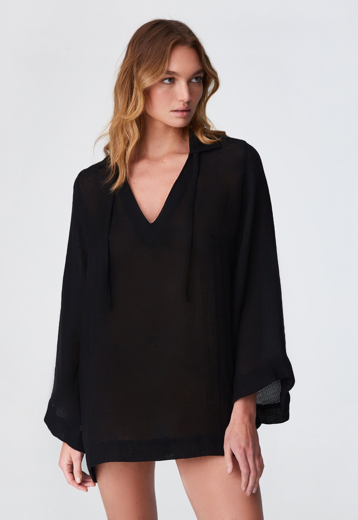 THE TUNIC TOP in BLACK ORGANIC GAUZE