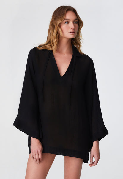 THE TUNIC TOP in BLACK ORGANIC GAUZE