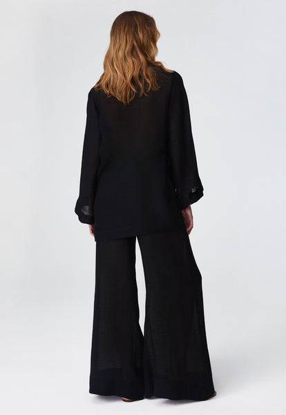 THE LOW-WAIST WIDE LEG PANT in BLACK ORGANIC GAUZE