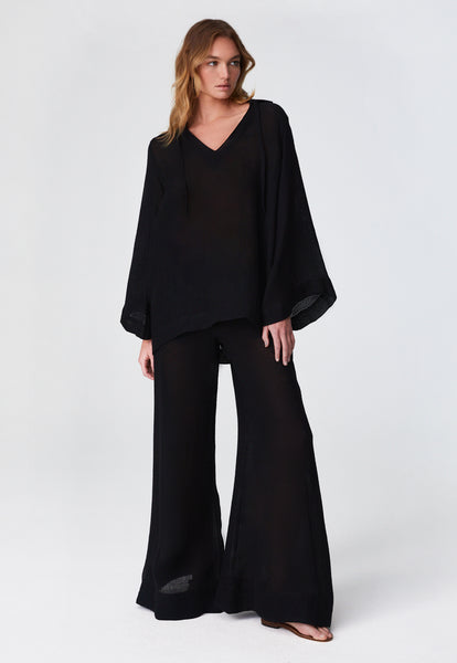 THE LOW-WAIST WIDE LEG PANT in BLACK ORGANIC GAUZE