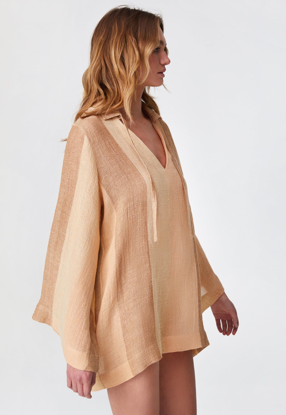 THE TUNIC TOP in DESERT AWNING STRIPED CHIOS GAUZE
