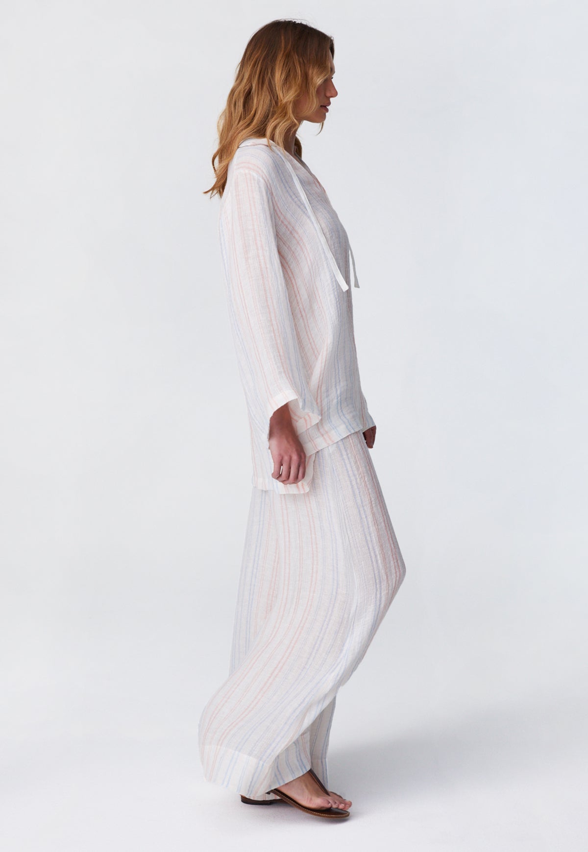 THE LOW-WAIST WIDE LEG PANT  in WHITE & PINK & BLUE STRIPED GAUZE