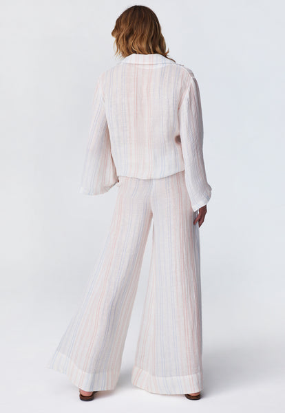 THE LOW-WAIST WIDE LEG PANT  in WHITE & PINK & BLUE STRIPED GAUZE