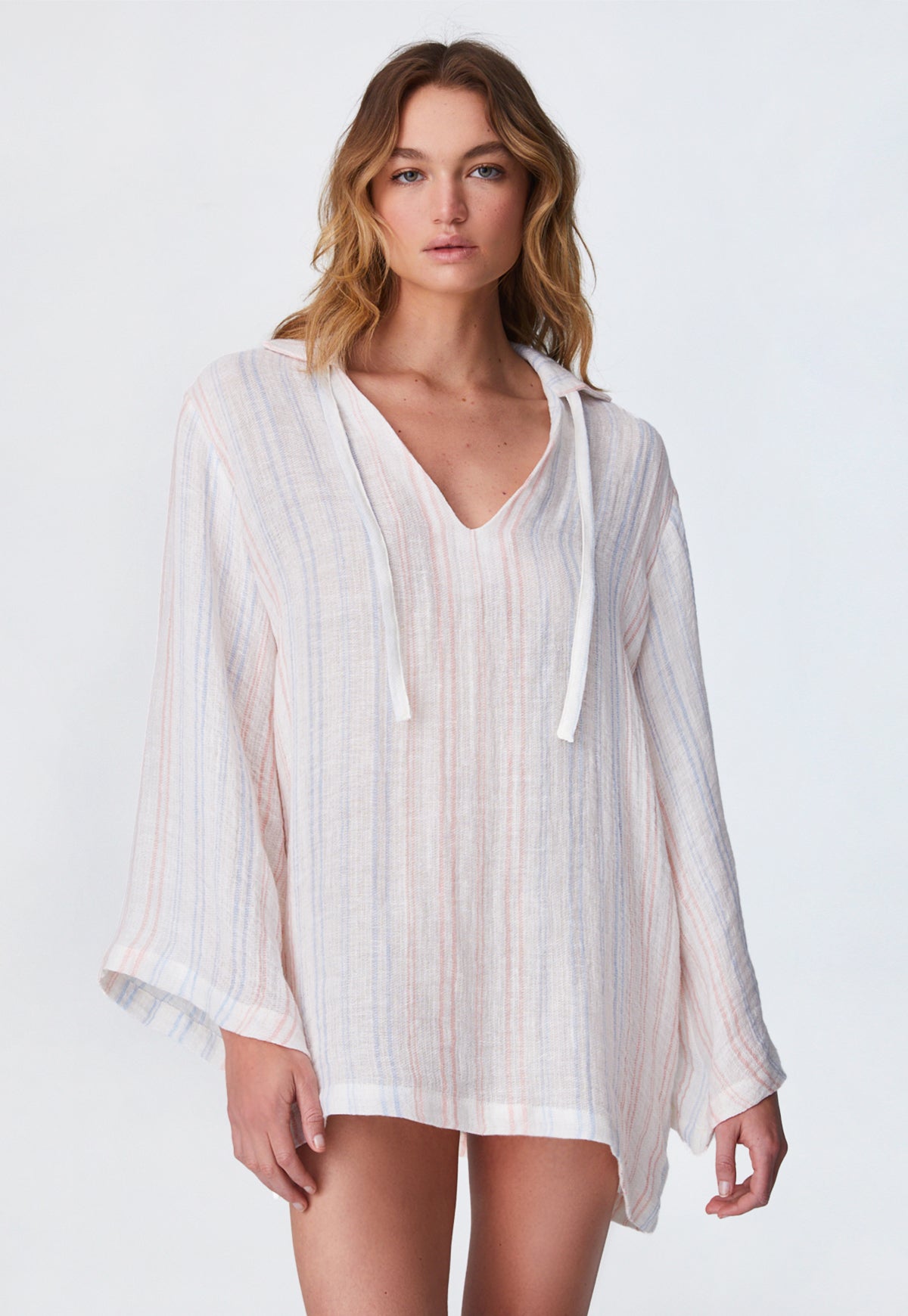 THE TUNIC in WHITE & PINK & BLUE STRIPED GAUZE