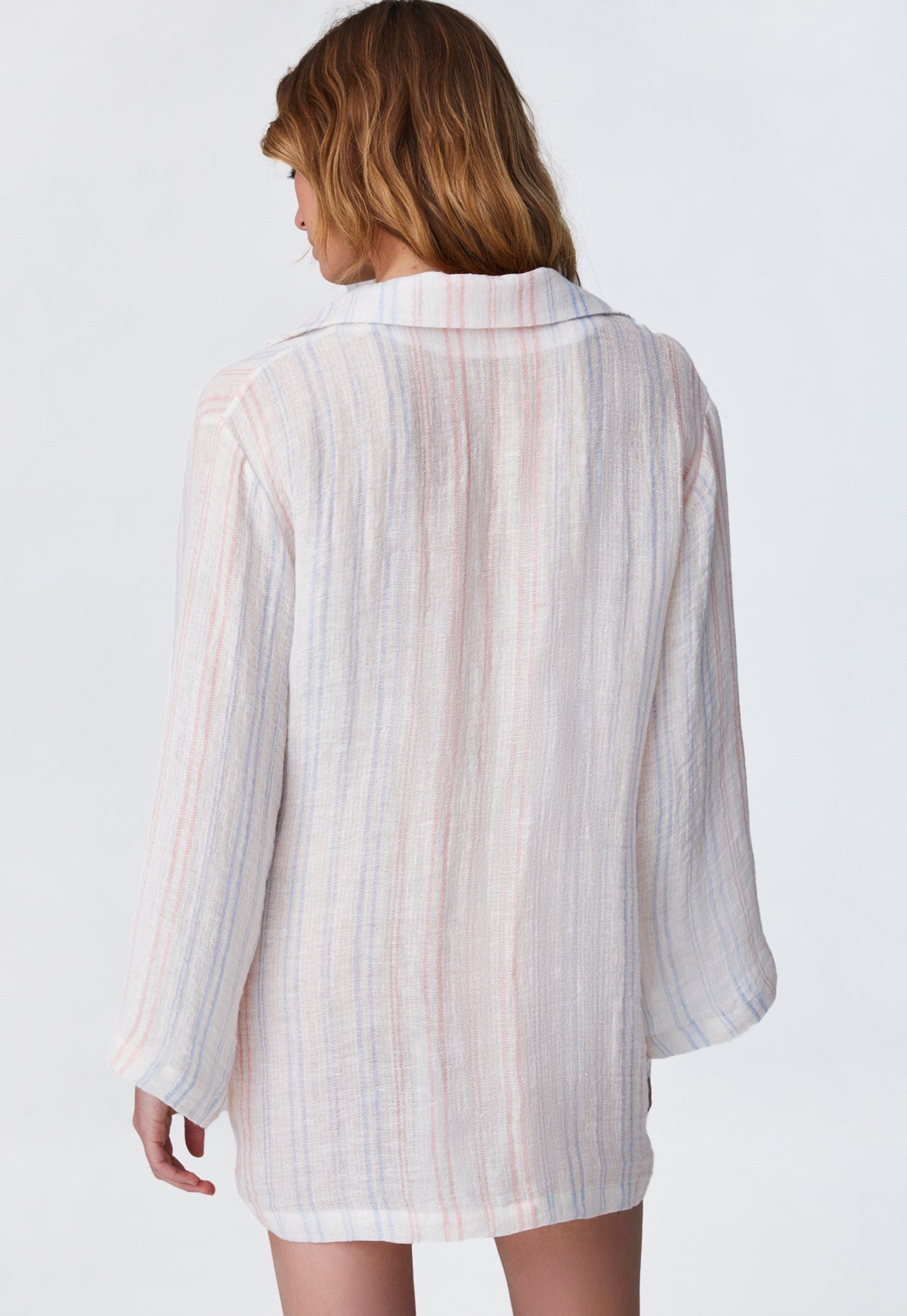 THE TUNIC in WHITE & PINK & BLUE STRIPED GAUZE