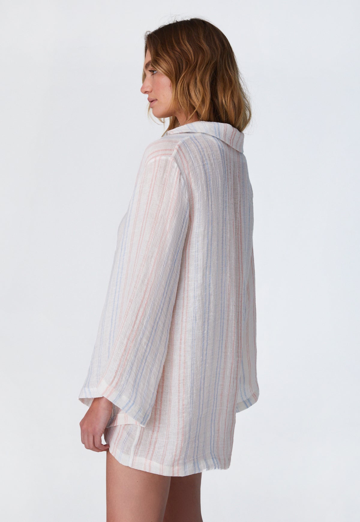 THE TUNIC in WHITE & PINK & BLUE STRIPED GAUZE