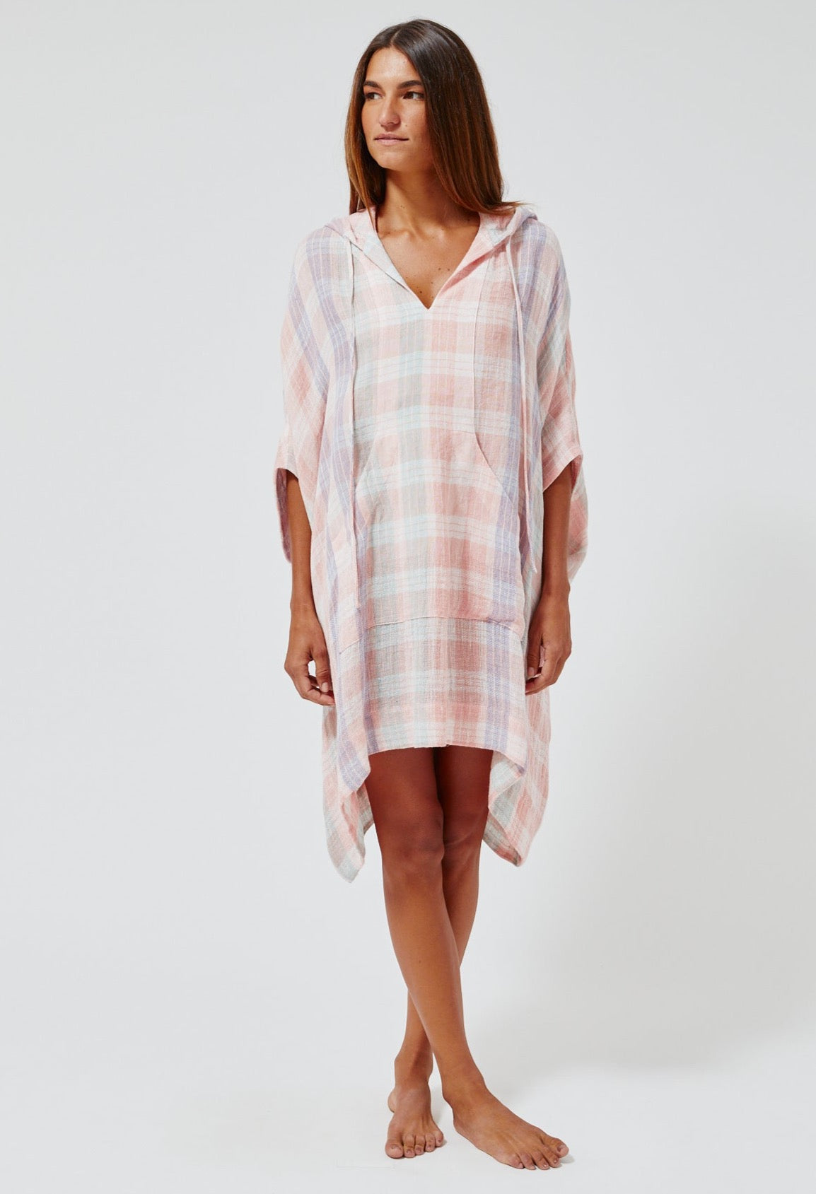 THE HOODED PONCHO in MADRAS GAUZE
