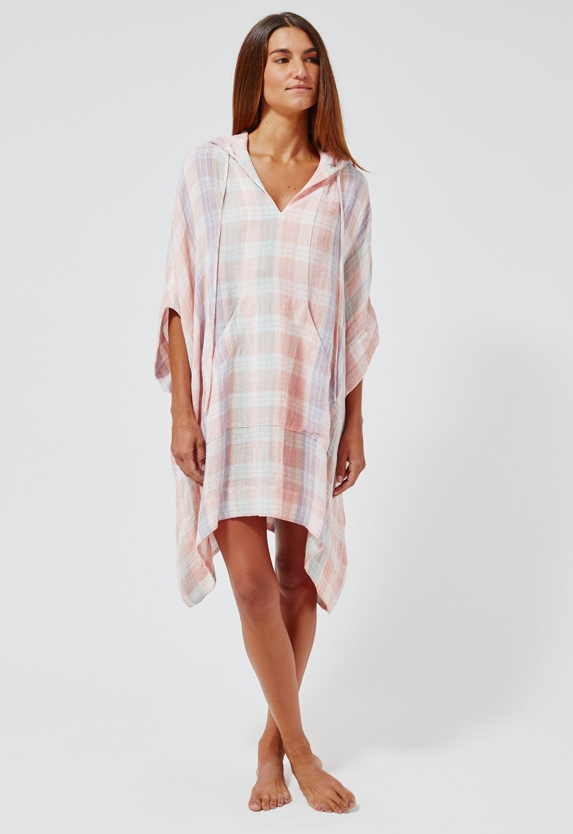 THE HOODED PONCHO in MADRAS GAUZE