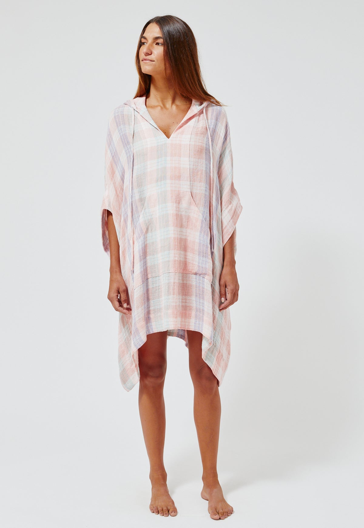 THE HOODED PONCHO in MADRAS GAUZE