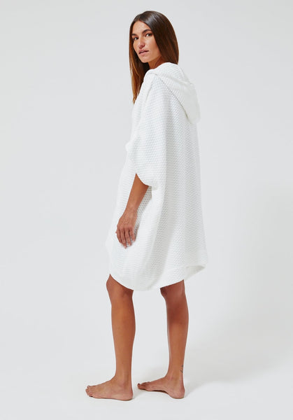 THE HOODED PONCHO in WHITE HONEYCOMB PIQUE