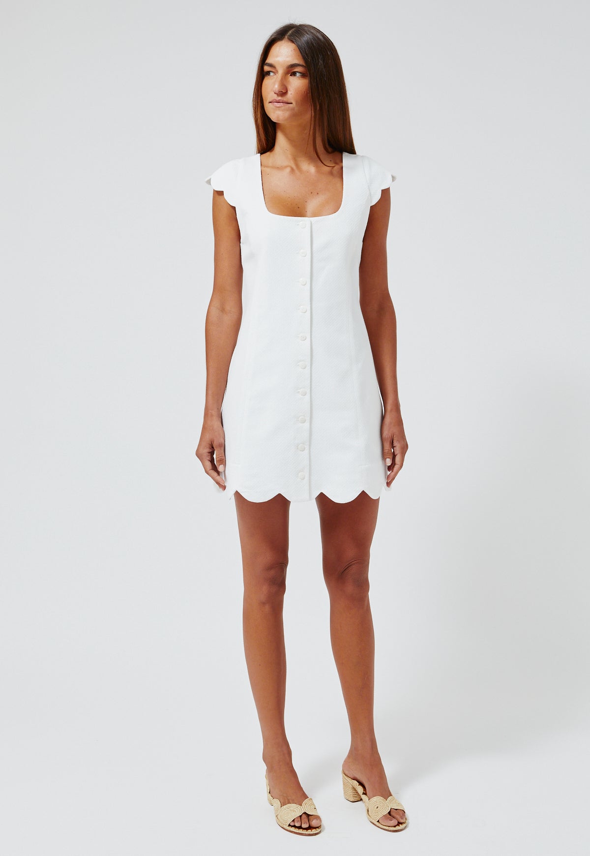 THE SCALLOP DRESS in WHITE SWISS DOT PIQUE COTTON