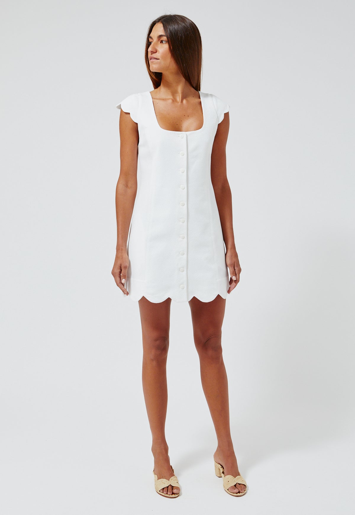 THE SCALLOP DRESS in WHITE SWISS DOT PIQUE COTTON