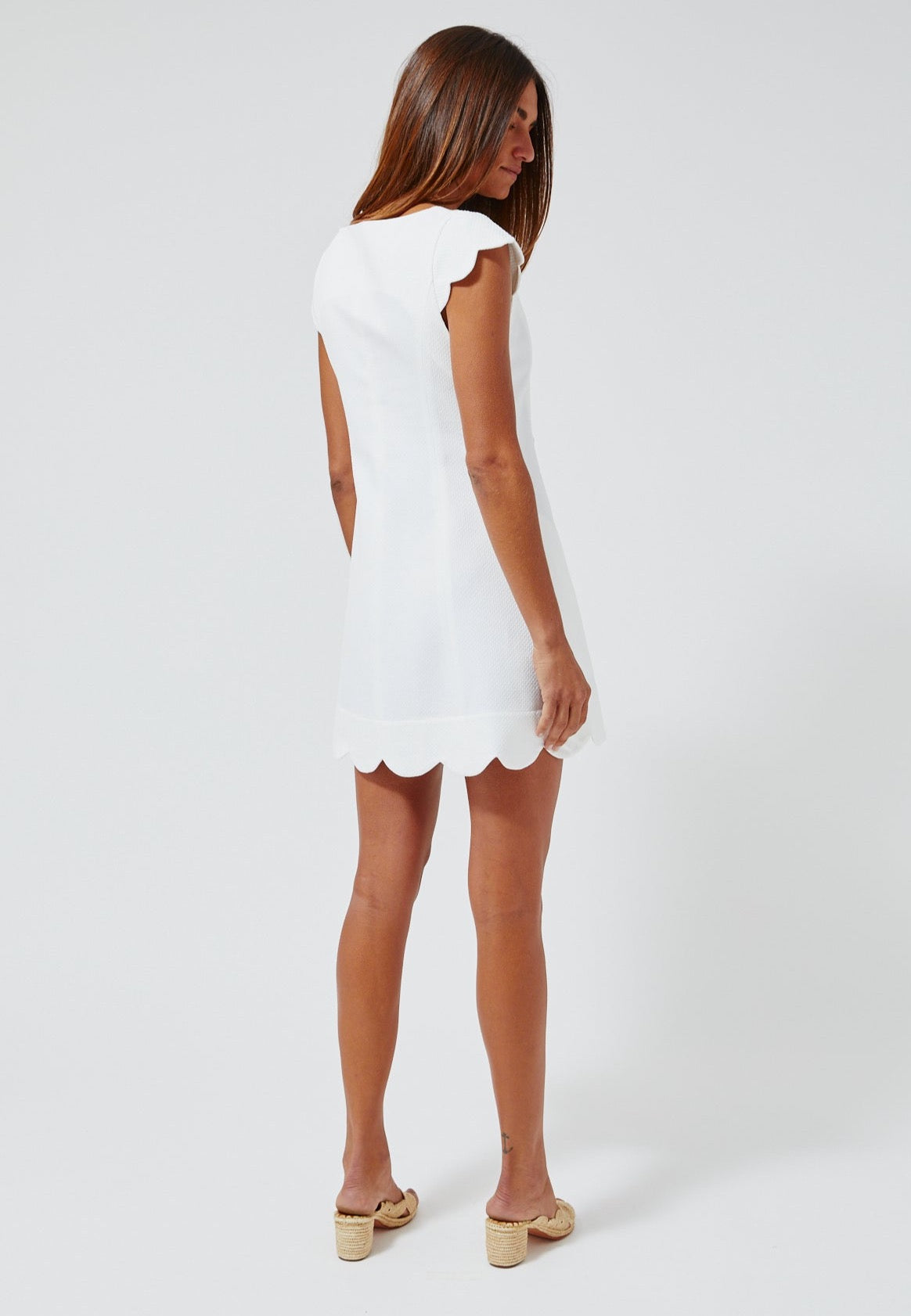 THE SCALLOP DRESS in WHITE SWISS DOT PIQUE COTTON