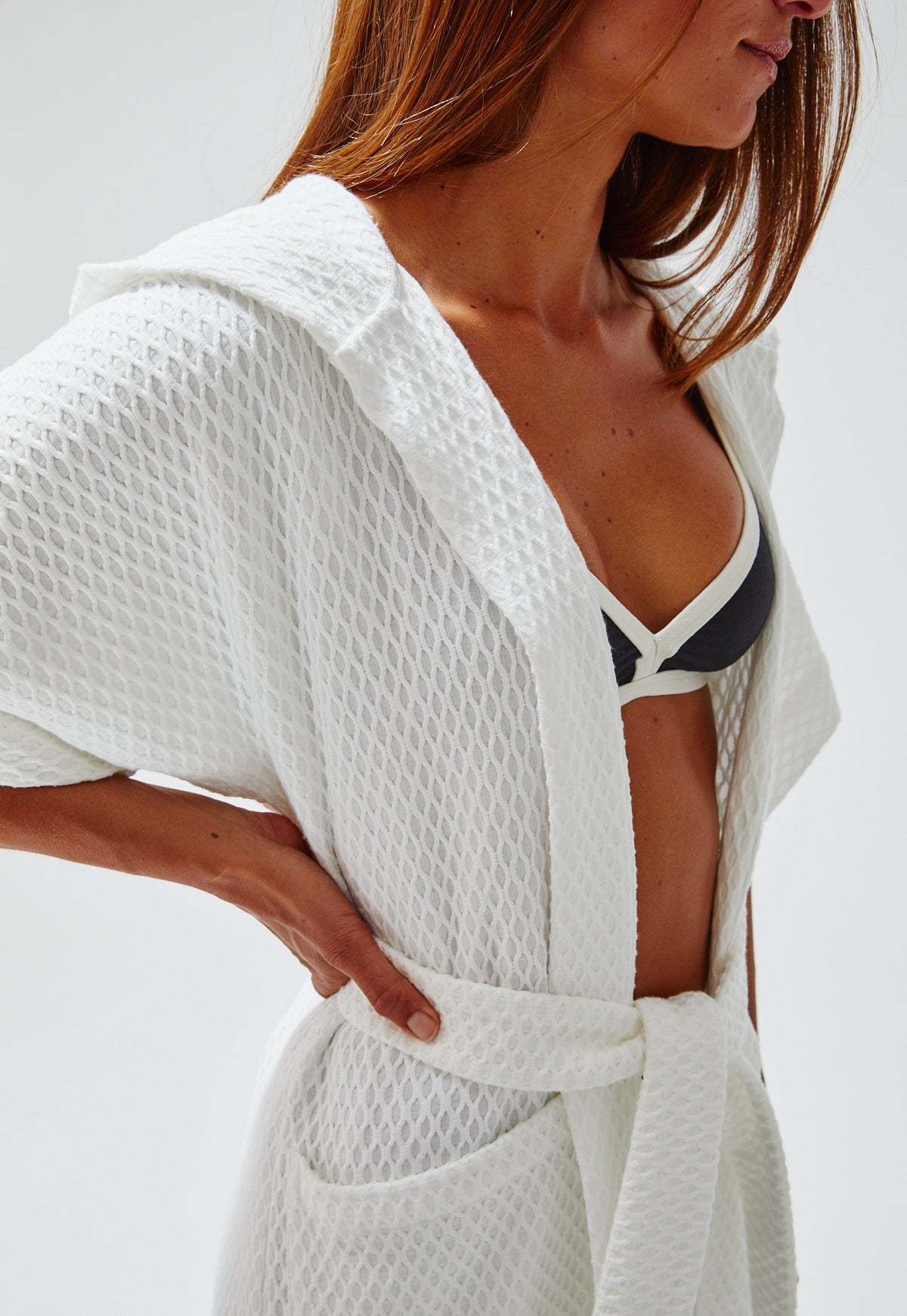 THE DRESSING GOWN MINI in WHITE HONEYCOMB PIQUE