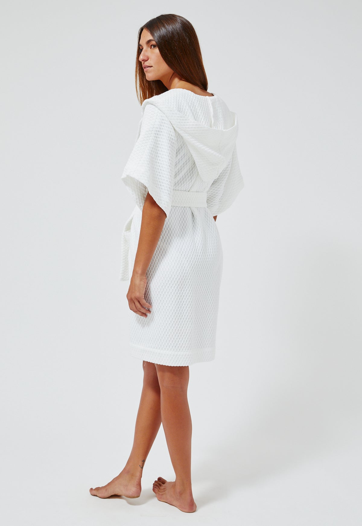 THE DRESSING GOWN MINI in WHITE HONEYCOMB PIQUE