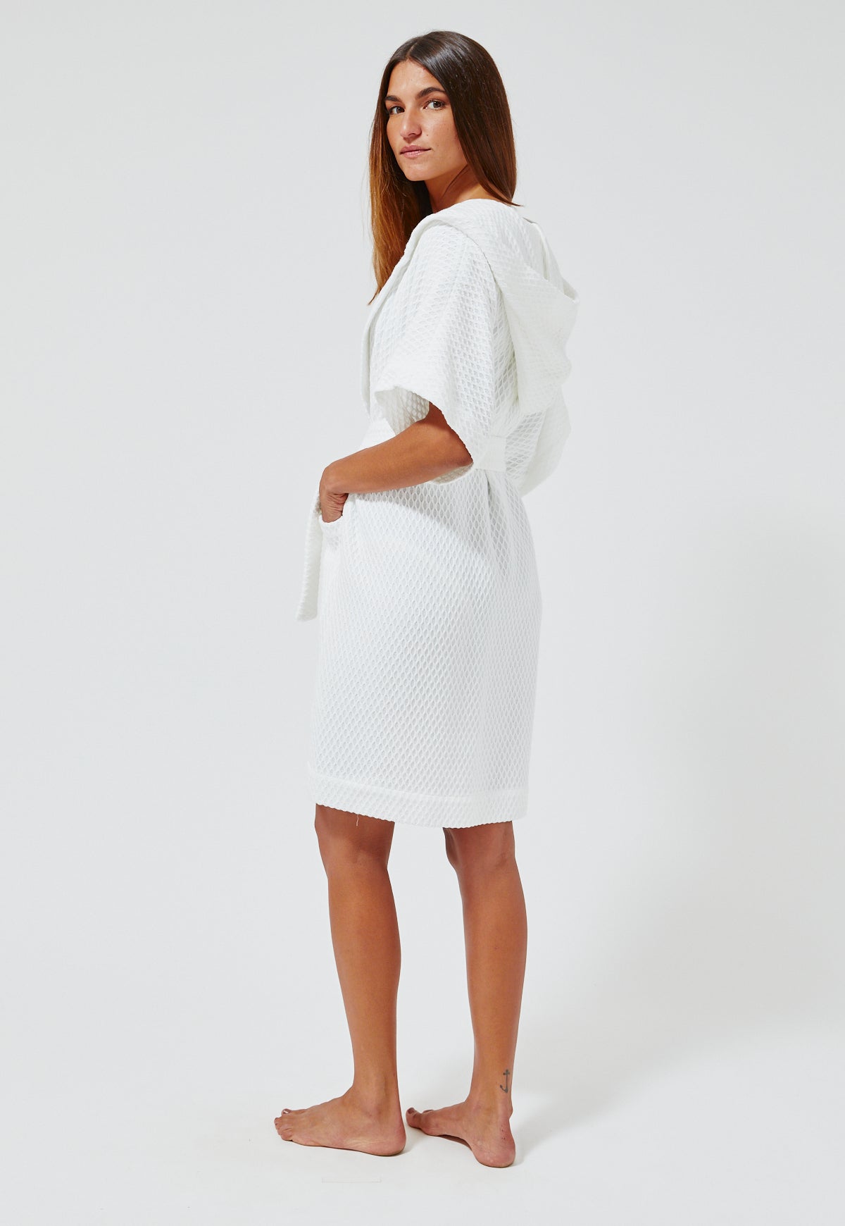 THE DRESSING GOWN MINI in WHITE HONEYCOMB PIQUE
