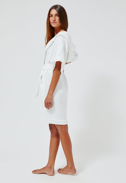 THE DRESSING GOWN MINI in WHITE HONEYCOMB PIQUE