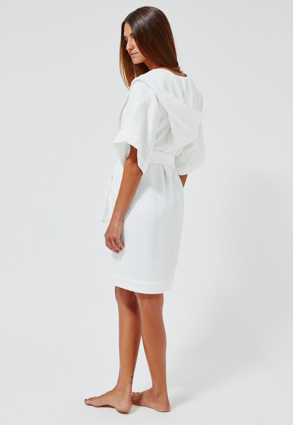THE DRESSING GOWN MINI in WHITE HONEYCOMB PIQUE