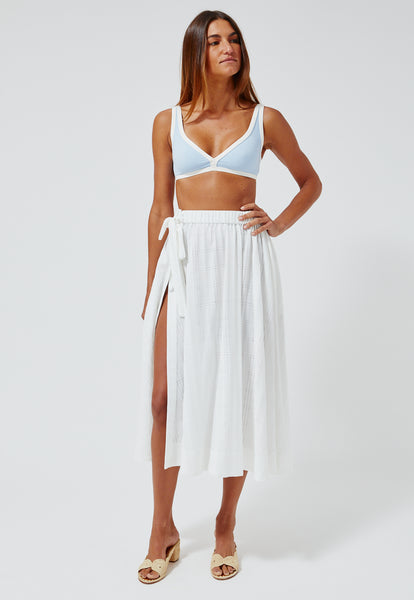 THE BALLOON SKIRT in WHITE AJOURE PIQUE