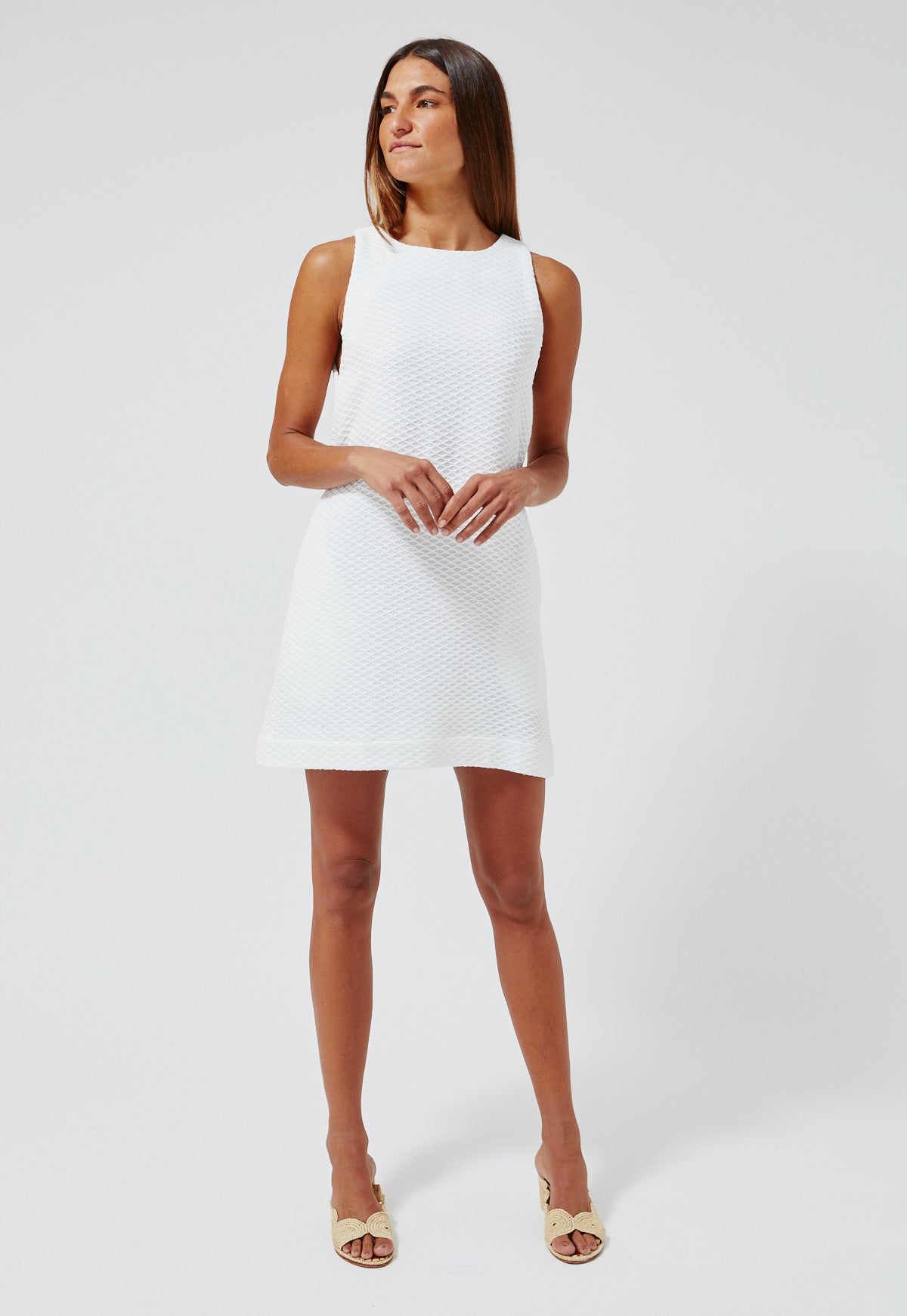 THE SHIFT DRESS in WHITE HONEYCOMB PIQUE COTTON
