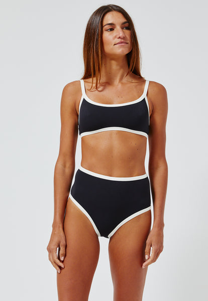 THE KK HIGH-WAIST BIKINI in BLACK & CREAM CREPE