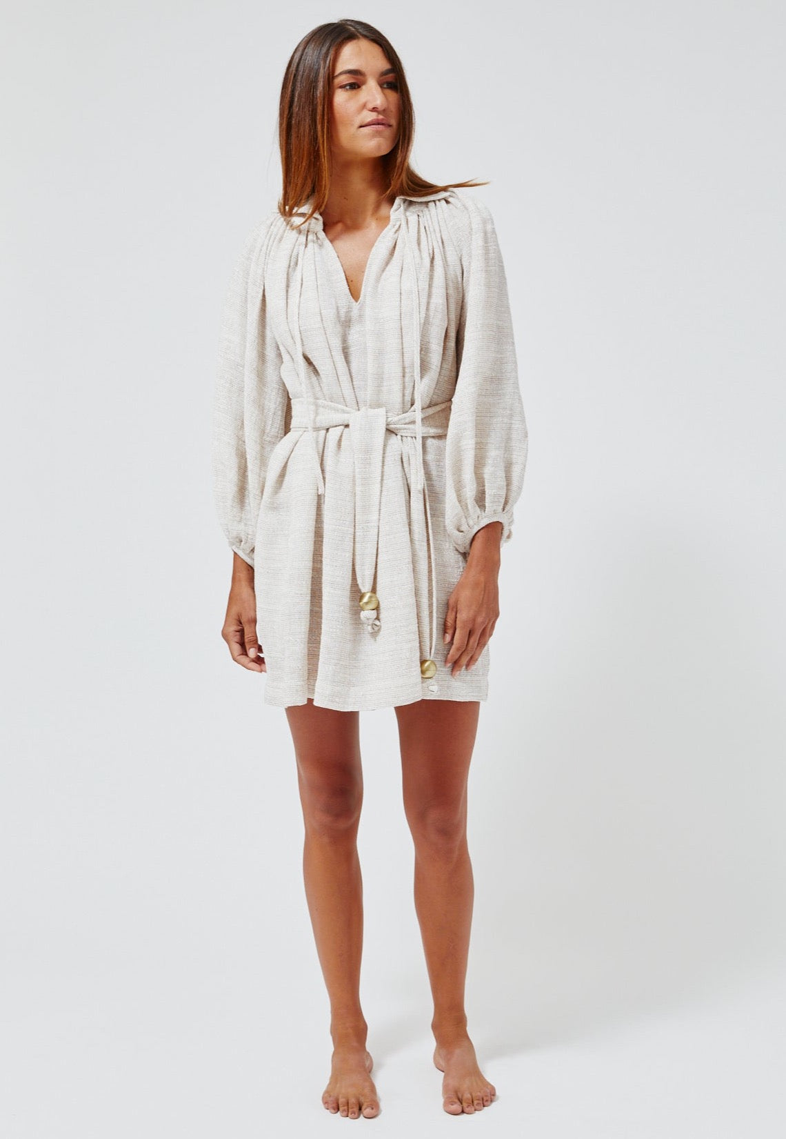 THE POET MINI DRESS in NATURAL STRIPED GAUZE