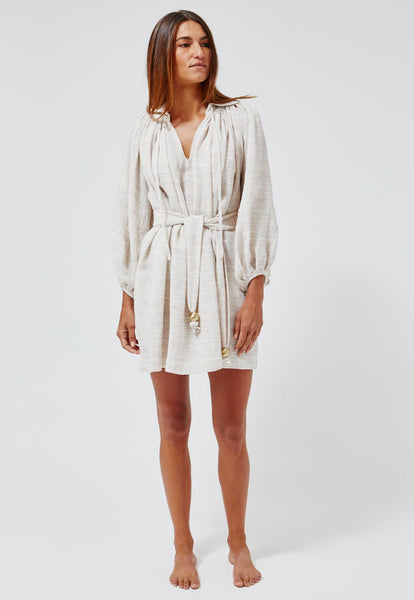 THE POET MINI DRESS in NATURAL STRIPED GAUZE