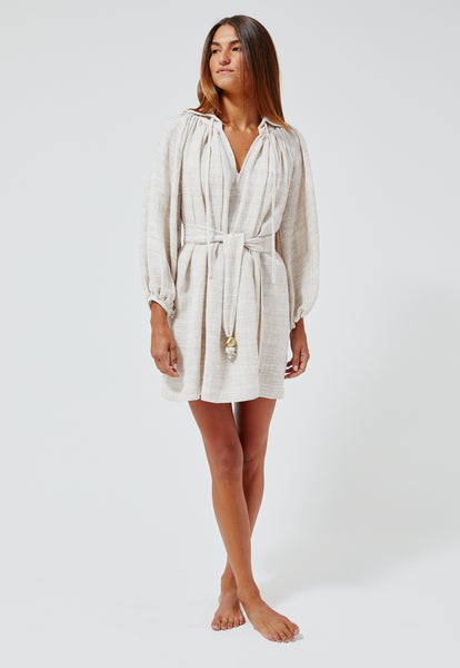 chinese dress ladies Lisa Marie Fernandez - Poet Slubbed Linen-Blend Gauze Mini Dress - Womens