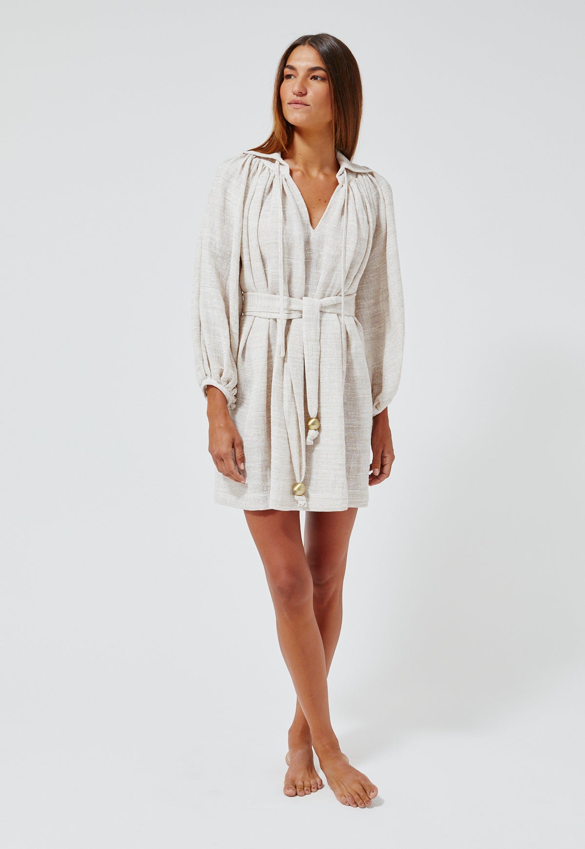 THE POET MINI DRESS in NATURAL STRIPED GAUZE