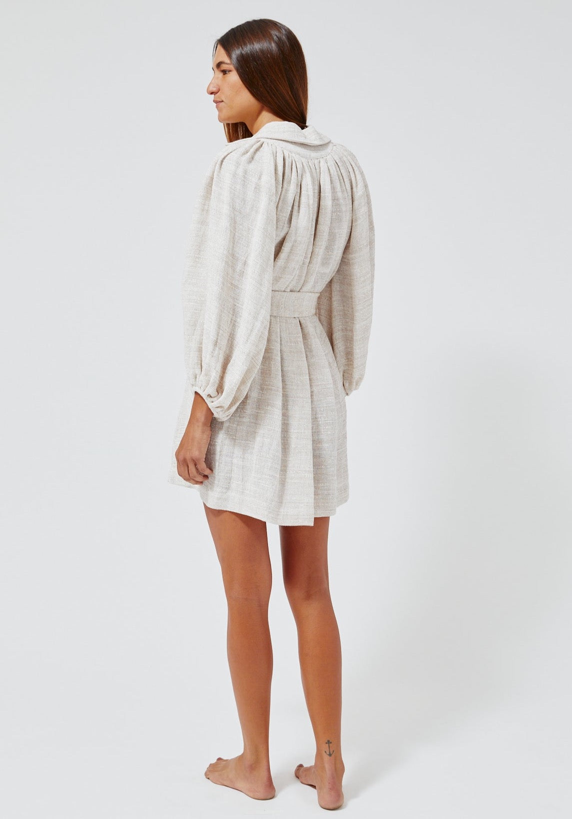 THE POET MINI DRESS in NATURAL STRIPED GAUZE
