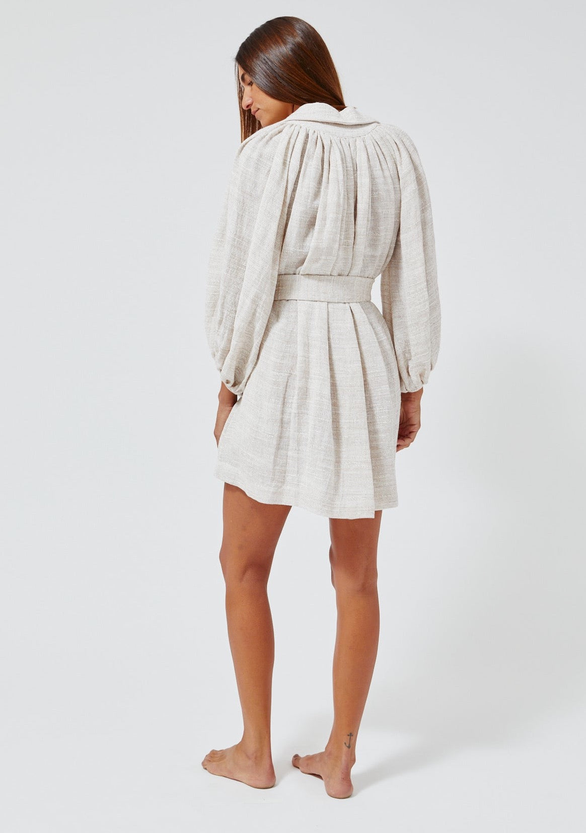 THE POET MINI DRESS in NATURAL STRIPED GAUZE