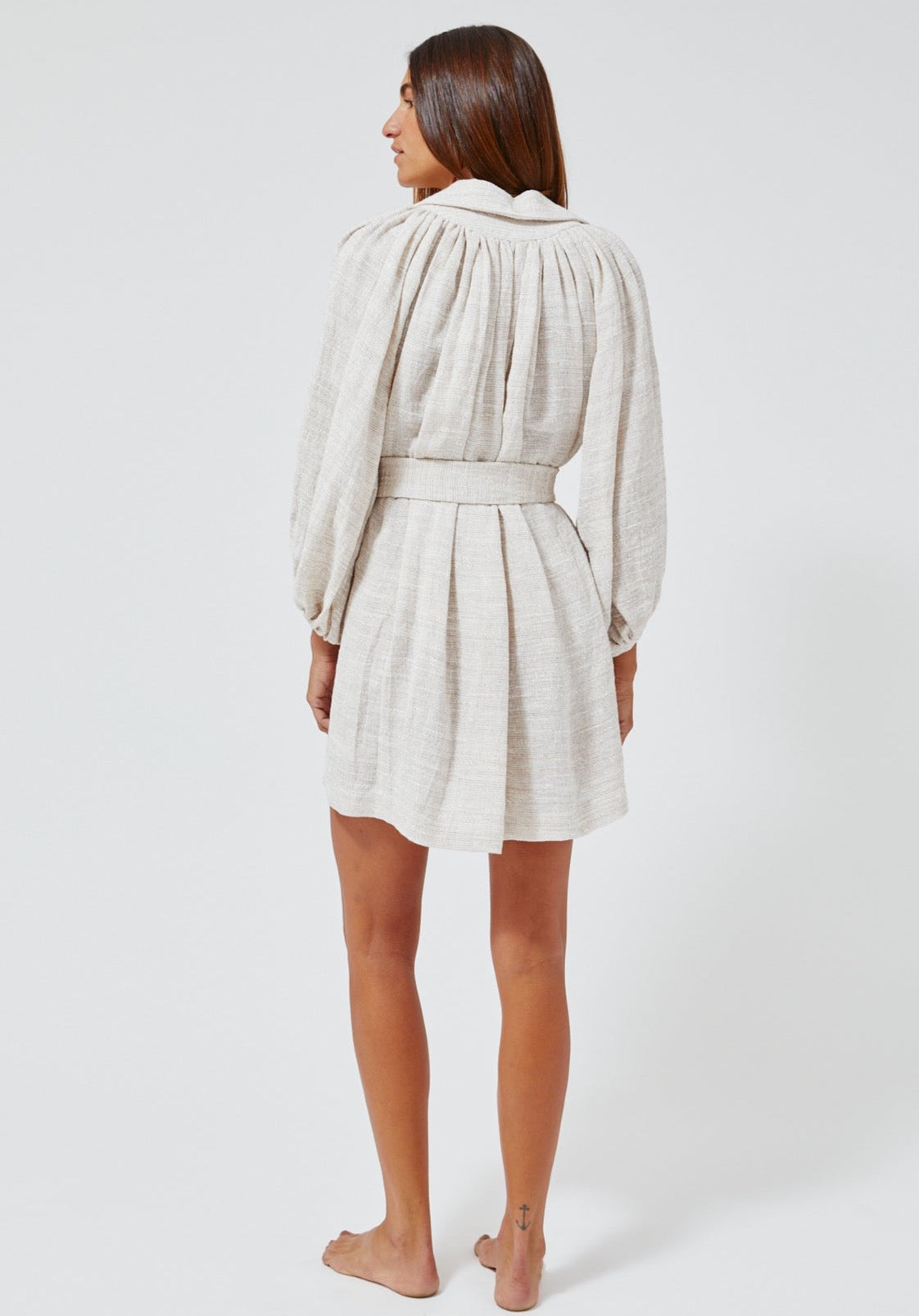 THE POET MINI DRESS in NATURAL STRIPED GAUZE
