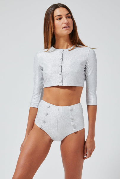 THE CARDIGAN in SILVER NUDE METALLIC JACQUARD