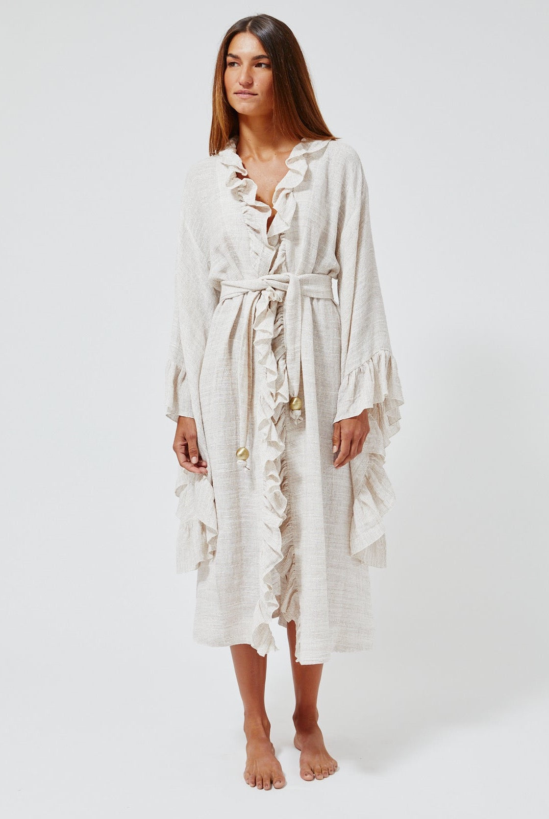 THE ANITA ROBE in NATURAL STRIPED GAUZE