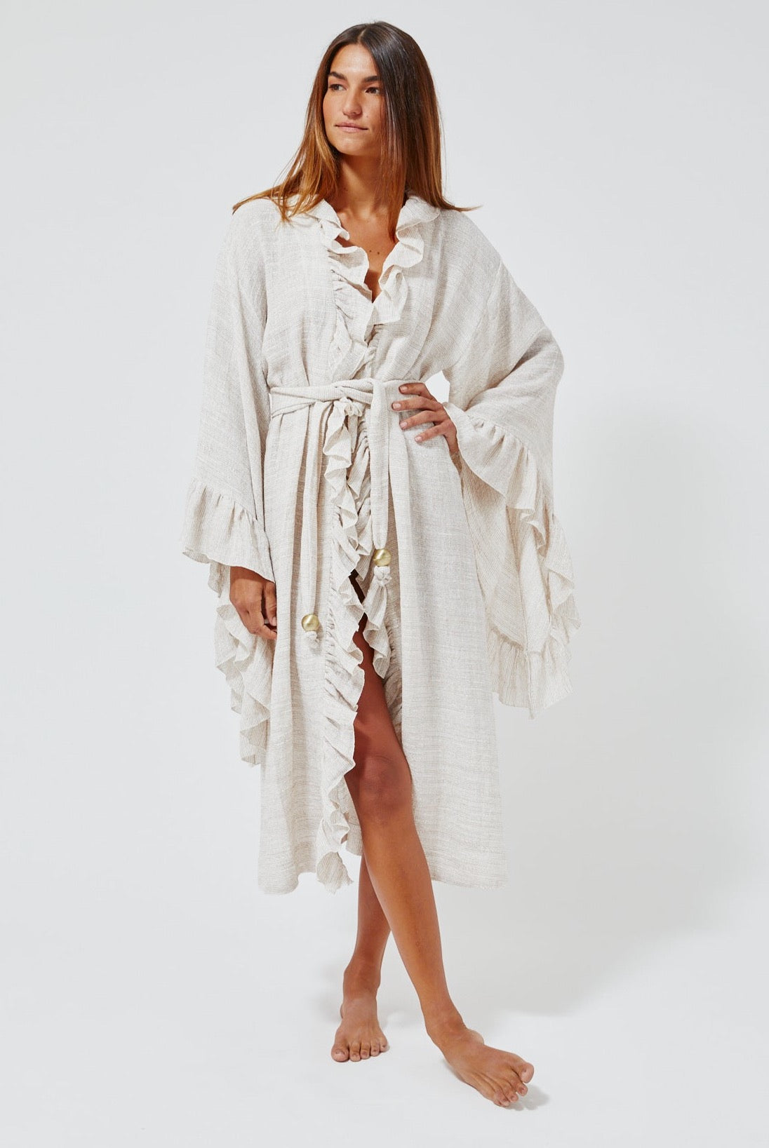 THE ANITA ROBE in NATURAL STRIPED GAUZE