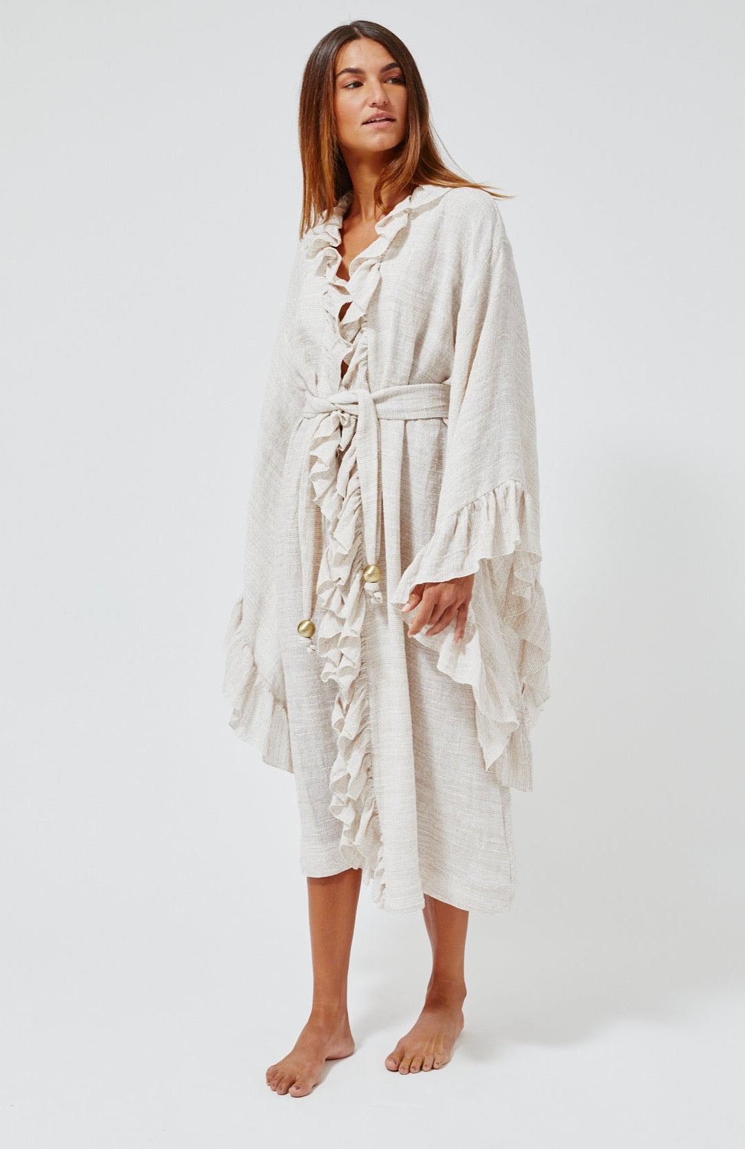 THE ANITA ROBE in NATURAL STRIPED GAUZE