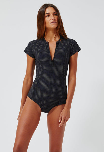 THE FARRAH MAILLOT in BLACK SWISS DOT BONDED