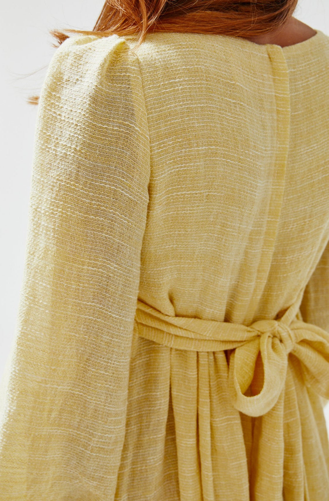 THE CAROLYN DRESS in PALE YELLOW STRIPED GAUZE