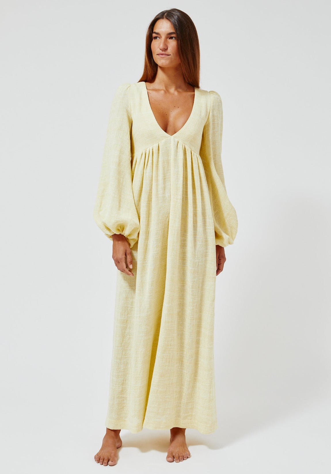 THE CAROLYN DRESS in PALE YELLOW STRIPED GAUZE