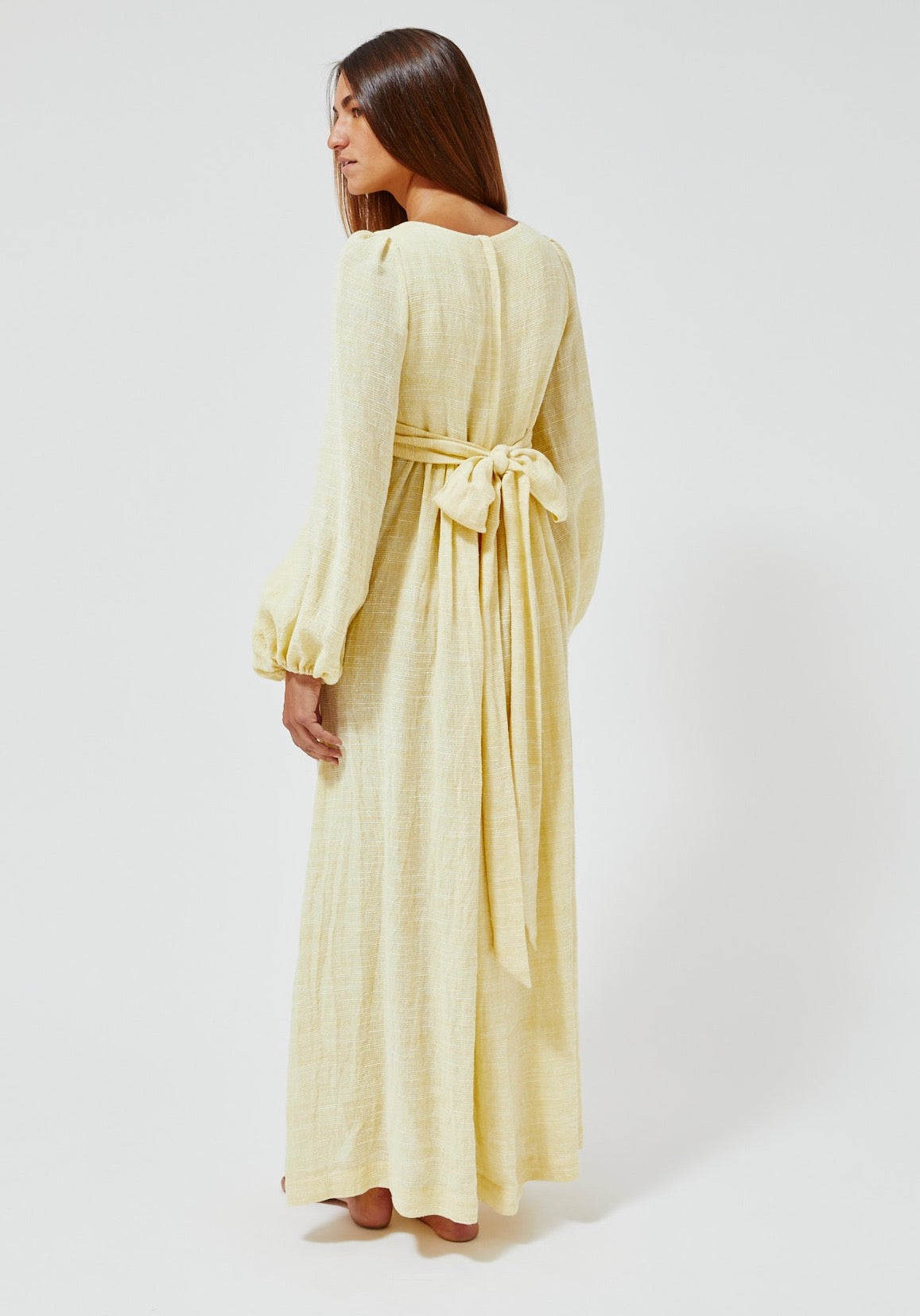 THE CAROLYN DRESS in PALE YELLOW STRIPED GAUZE