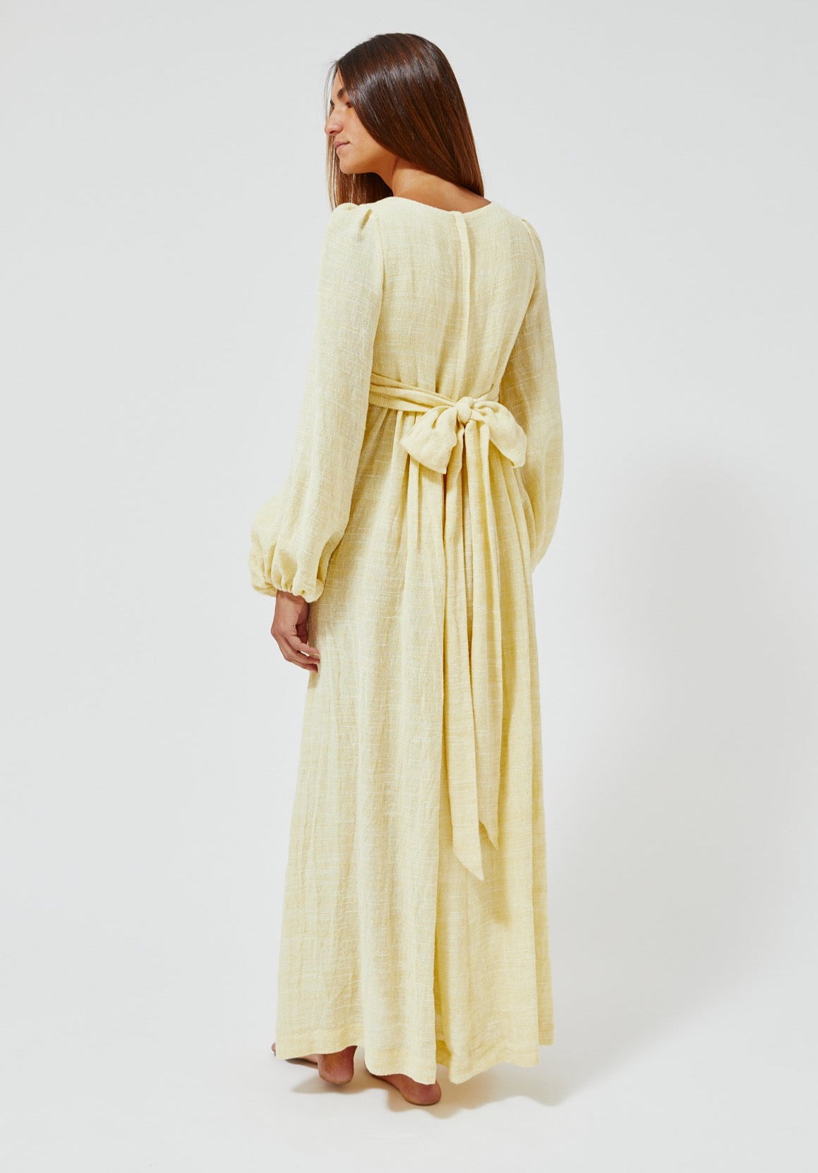 THE CAROLYN DRESS in PALE YELLOW STRIPED GAUZE