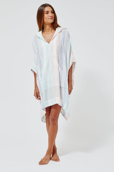 THE HOODED PONCHO in PASTEL MULTI STRIPED GAUZE