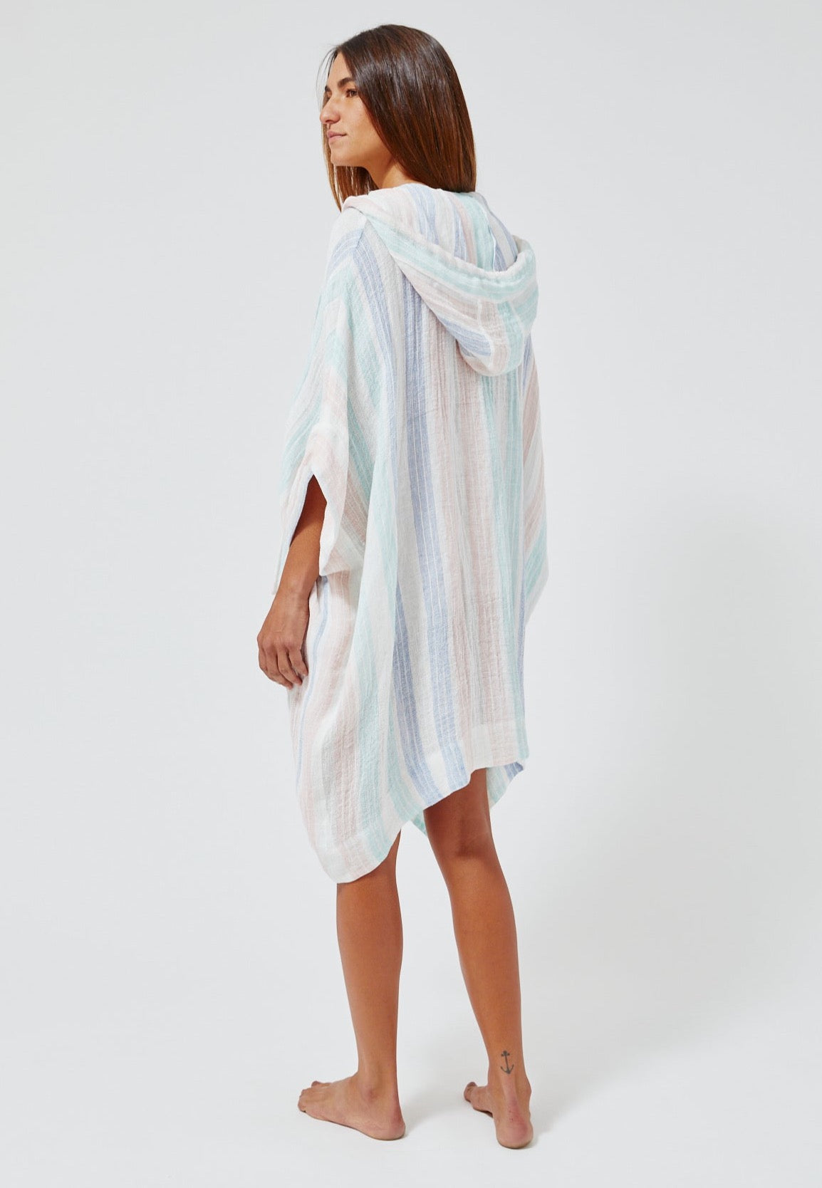 THE HOODED PONCHO in PASTEL MULTI STRIPED GAUZE