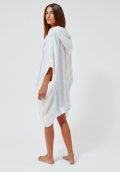 THE HOODED PONCHO in PASTEL MULTI STRIPED GAUZE