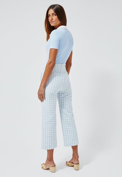 THE STRAIGHT LEG TROUSER in VINTAGE BLUE GINGHAM BOUCLE COTTON