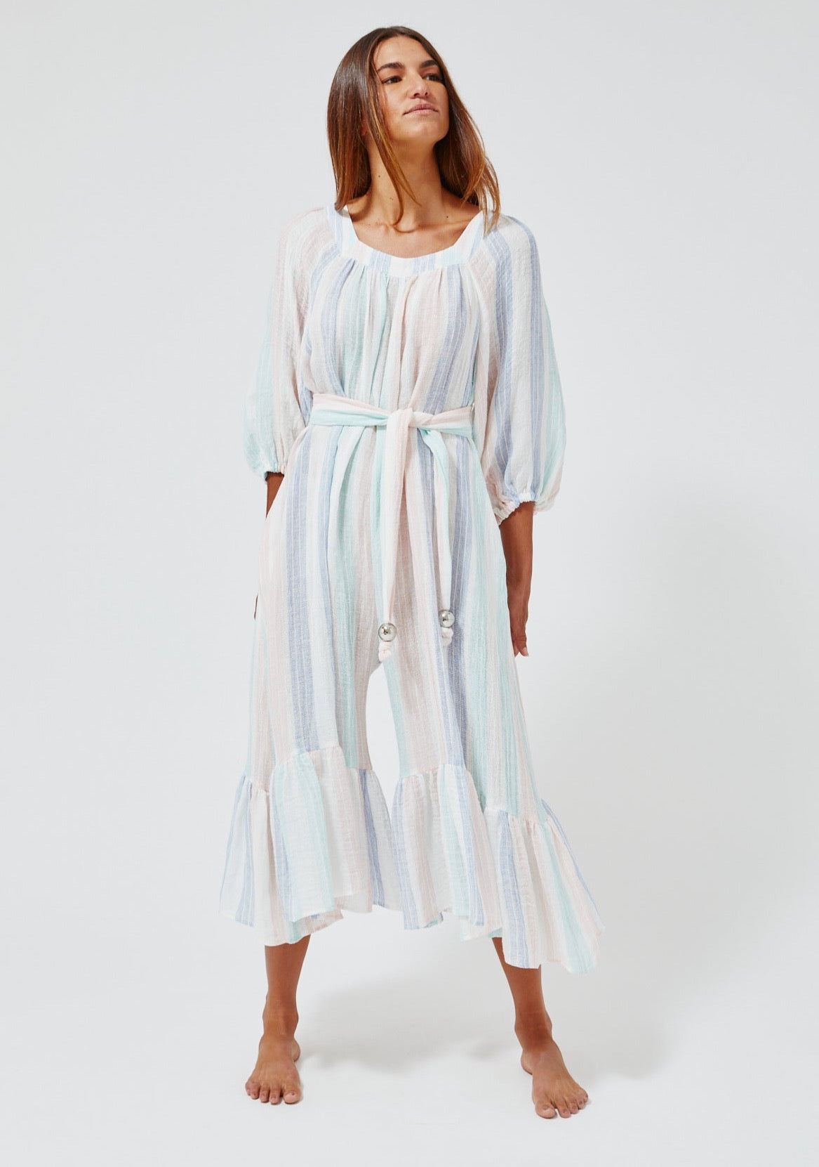 THE LAURE JUMPSUIT in PASTEL MULTI STRIPED GAUZE