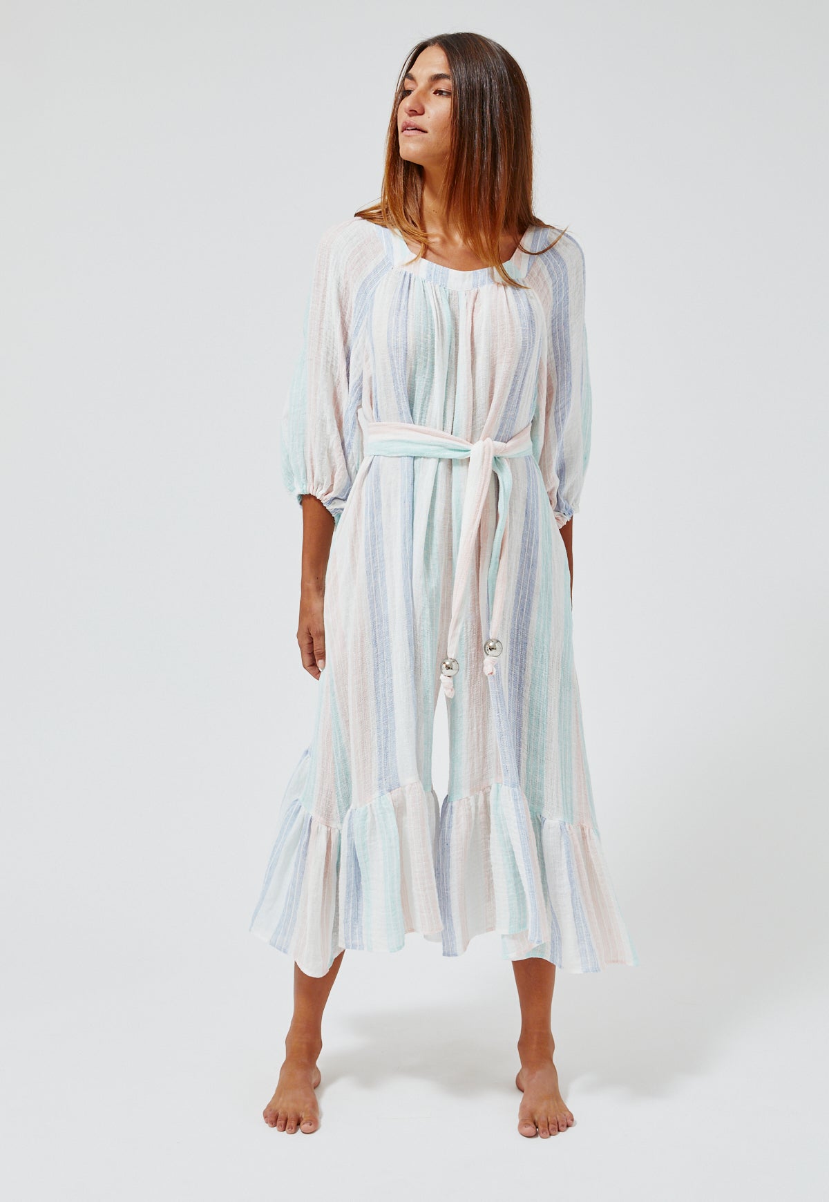 THE LAURE JUMPSUIT in PASTEL MULTI STRIPED GAUZE